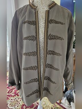 Chico's Green Sequin Embroidered Women's Military-Style Jacket Size 3